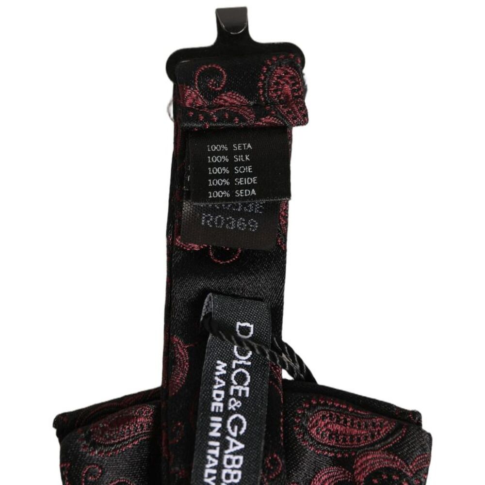 Dolce & Gabbana Burgundy Paisley Silk Adjustable Neck Papillon Bow Men's Tie